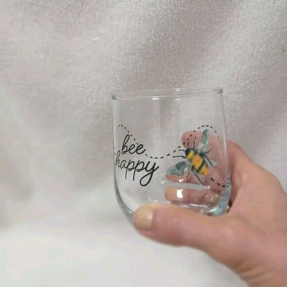 Libbey Royal Norfolk Greenbrier Glass Bumble Bee Happy Stemless Wine Replacement - Picture 10 of 10